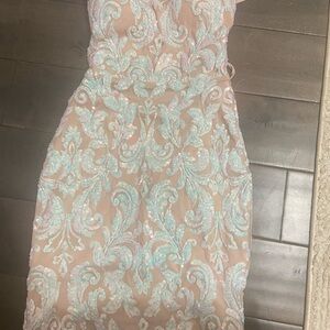 Windsor Pink and Orange Sheath Midi Dress Spaghetti Strap